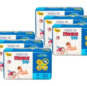 Kit Fralda Turma Da Mônica Baby Tam. P 3 A 5kg – 6 Pacotes Com 30 Unidades Cada