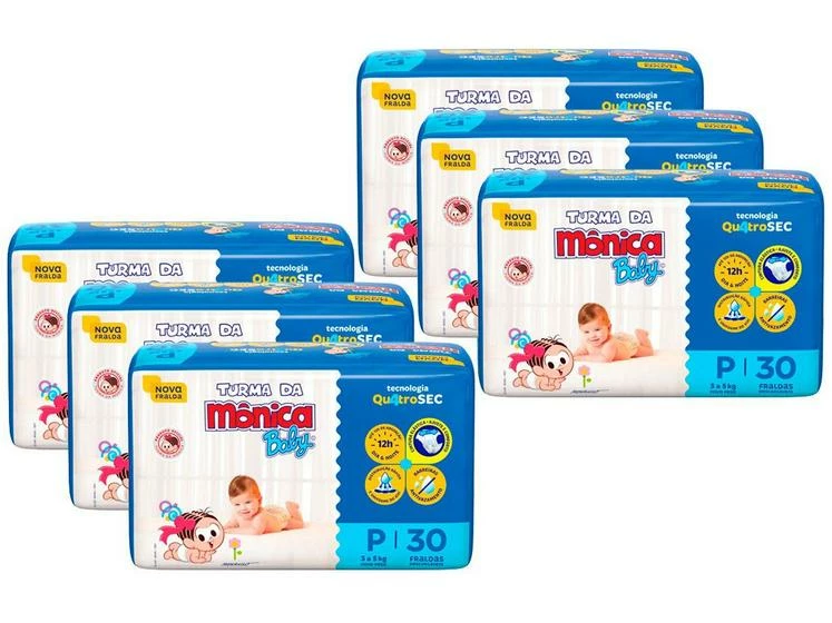 Kit Fralda Turma Da Mônica Baby Tam. P 3 A 5kg – 6 Pacotes Com 30 Unidades Cada - Image 2