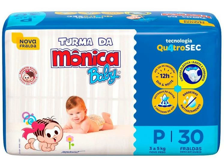 Kit Fralda Turma Da Mônica Baby Tam. P 3 A 5kg – 6 Pacotes Com 30 Unidades Cada - Image 3