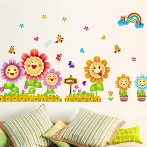Liangnv Heytea Colorful Smiling Sunflowers Bees Butterflies Removable Wall Sticker Decal, Children Kids Baby Home Room Nursery Diy Decorative Adhesive Art Wal