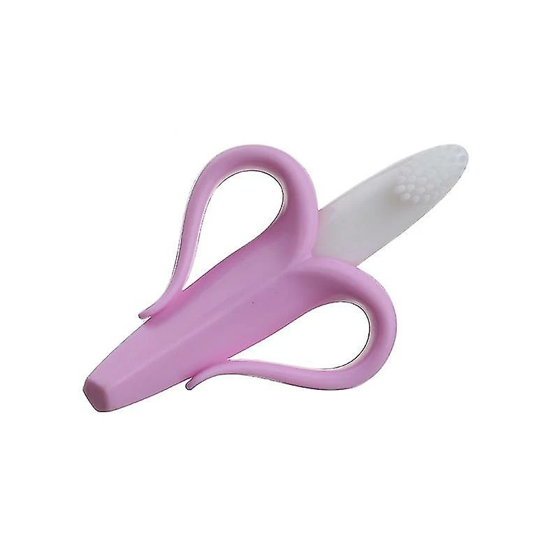 Unbranded Banana Training Teether Brush Baby Silicone Soft Bristles Toothbrush(3 Pcs, Yellow, Blue, Pink) - Image 3