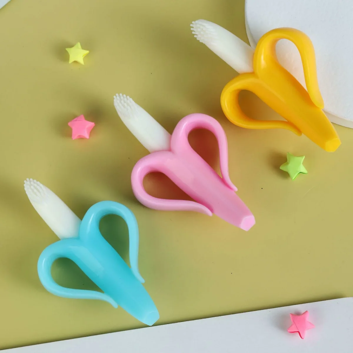 Unbranded Banana Training Teether Brush Baby Silicone Soft Bristles Toothbrush(3 Pcs, Yellow, Blue, Pink) - Image 6
