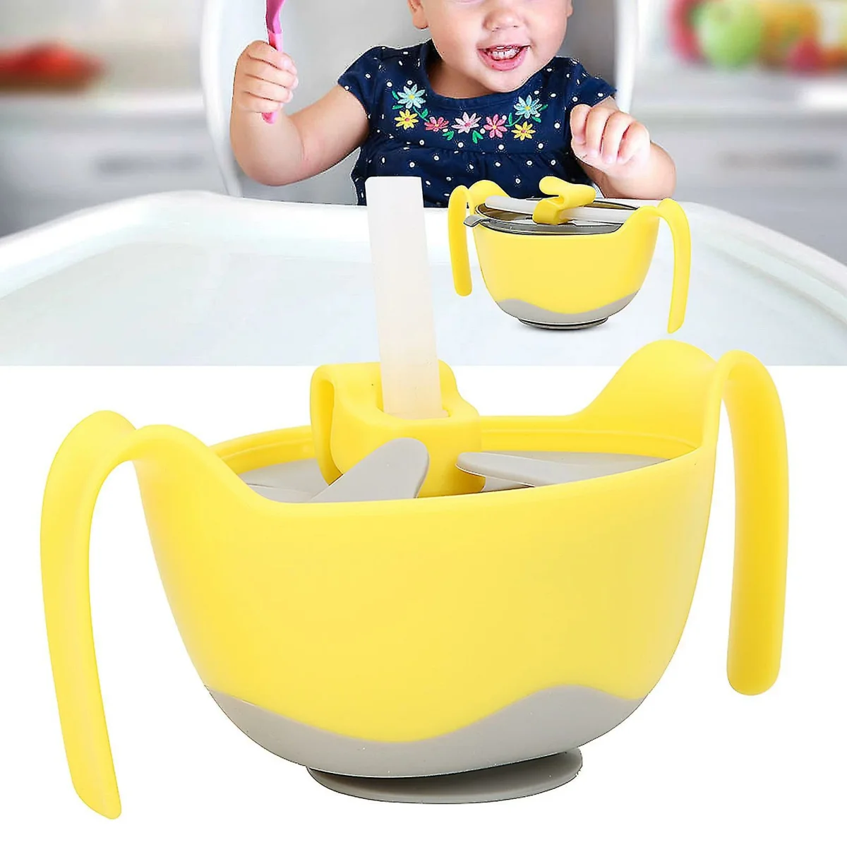 Clloio Baby Bowls 3 In 1 Silicone Multifunctional Infant Teether Feeding Training Straw Bowl240ml Yellow Bowl - Image 6