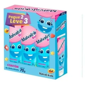 Kit Gel Dental Infantil Malvatrikids Baby Anticárie Tutti-Frutti Com 3 Unidades