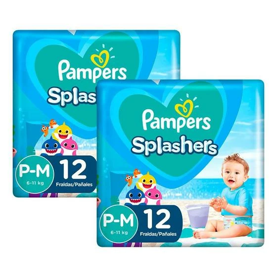 Pampers® Kit 24 Fraldas Pampers Para Água Splashers Baby Shark P-M - Image 2