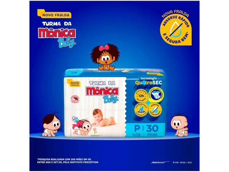 Kit Fralda Turma Da Mônica Baby Tam. P 3 A 5kg – 6 Pacotes Com 30 Unidades Cada - Image 4