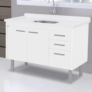 Armario Balcão de Cozinha Valenza 116.2cm Textura Branco – Rorato